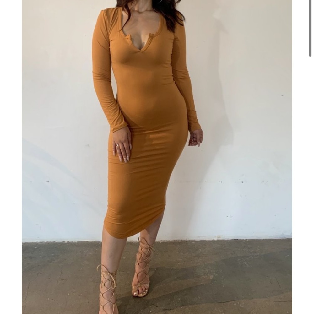 Long Tan Sleeve Bodycon Dress Size Large